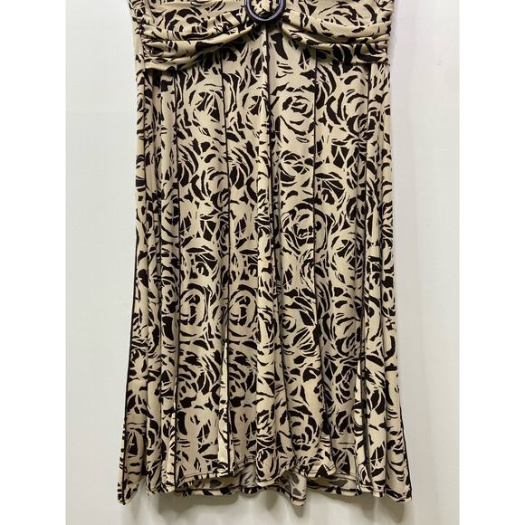 Perceptions Abstract Short‎ Cap Sleeve Midi A-Line Dress Beige Women's Size 12 - Picture 4 of 10